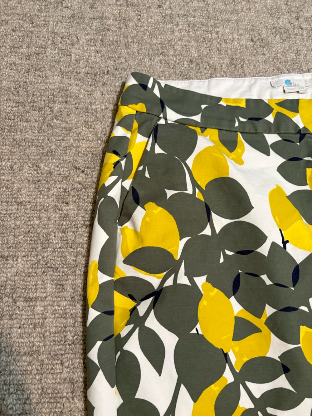 Boden White Cropped Pants with Bright Lemons and Olive / Navy Leaf Print - Picture 4 of 15